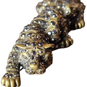 Chico's Gold-Tone Leopard Brooch with Dark Rhinestones